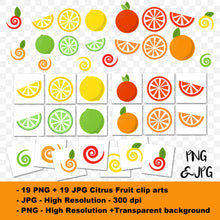 CITRUS FRUITS - CLIP ART- VITAMIN C, orange, grapefruit, lemon, lime - PNG and JPG files -Instant Download-