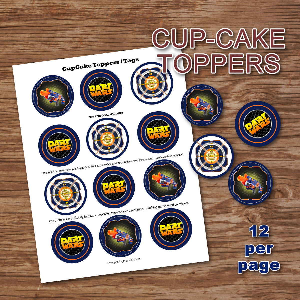 DART GUN WARS Cupcake Toppers Collection 2 Digital File Instan dart-gun-wars-cupcake-toppers-collection-2-digital-file-instan