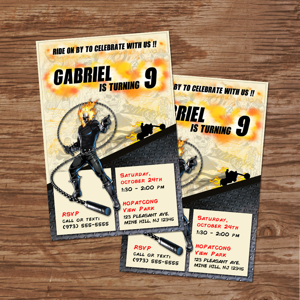 GHOST RIDER Invitation – Digital file, Ghost Rider party – Printing The Moon