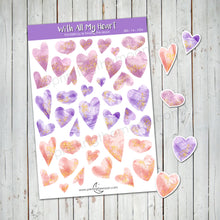 VALENTINE'S WATERCOLOR HEARTS STICKER SHEET - Scrapbook and Planner Sticker Set - Stickers