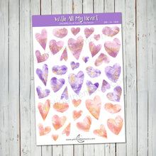VALENTINE'S WATERCOLOR HEARTS STICKER SHEET - Scrapbook and Planner Sticker Set - Stickers
