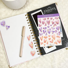 VALENTINE'S WATERCOLOR HEARTS STICKER SHEET - Scrapbook and Planner Sticker Set - Stickers