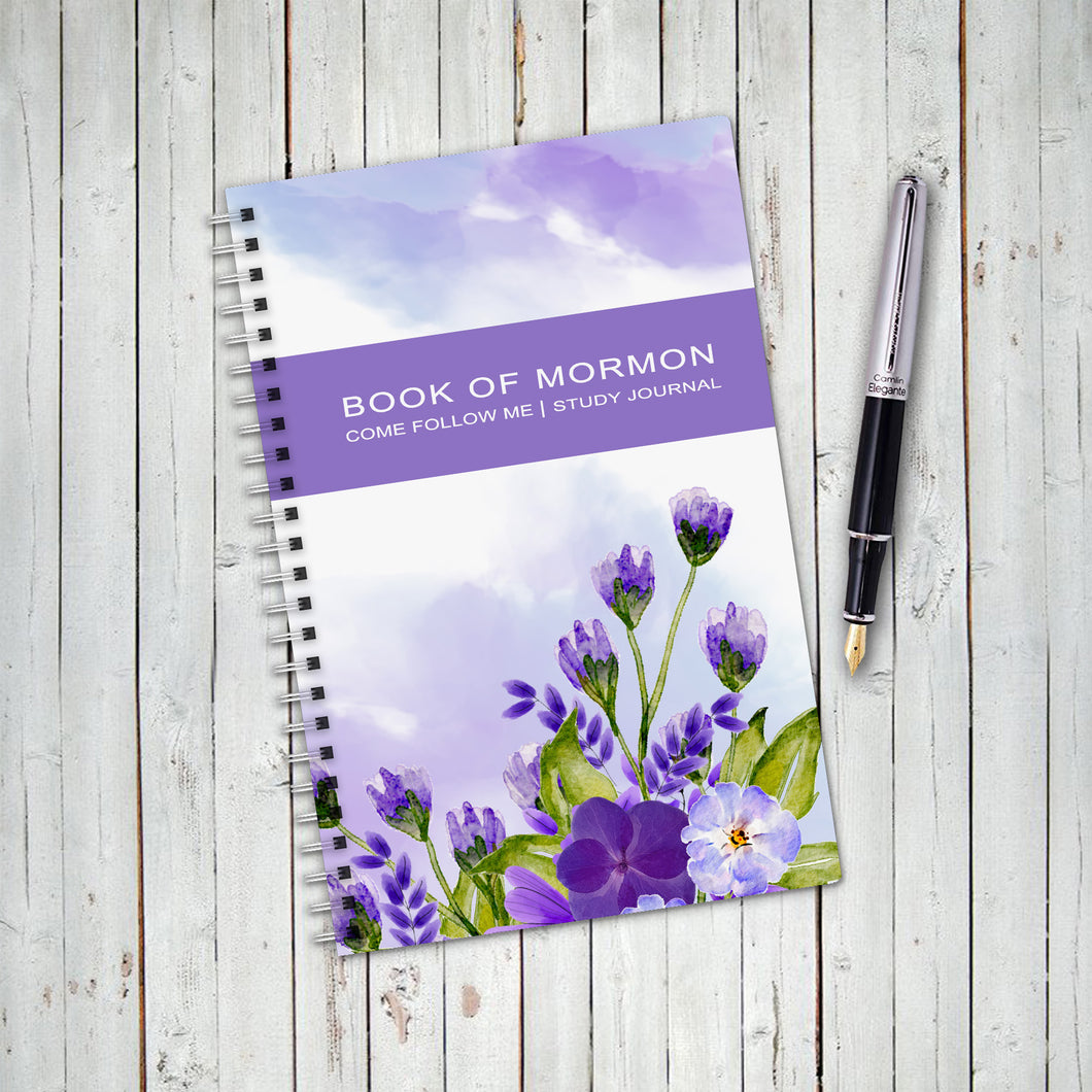 Book of Mormon, Come Follow Me Study Guide 2024 Scripture Study Journal, Blooming Violets Cover, LDS Study Guide, Gift, Printed Notebook