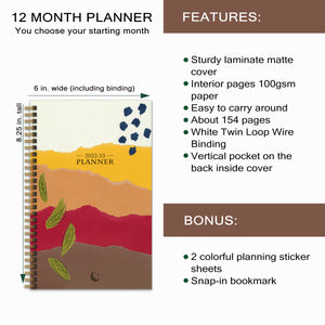 2022-23 PLANNER AGENDA EARTH Artwork #3, A5 Planner, 12 Month Weekly Layout Planner, Choose your starting month, Stickers & Bookmark