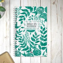 2022-23 PLANNER AGENDA TEAL Roses Artwork, A5 Planner, 12 Month Weekly Layout Planner, Choose your starting month, Stickers & Bookmark