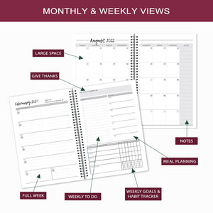 2022-23 PLANNER AGENDA EARTH Artwork #3, A5 Planner, 12 Month Weekly Layout Planner, Choose your starting month, Stickers & Bookmark