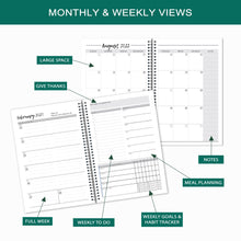 2022-23 PLANNER AGENDA TEAL Roses Artwork, A5 Planner, 12 Month Weekly Layout Planner, Choose your starting month, Stickers & Bookmark