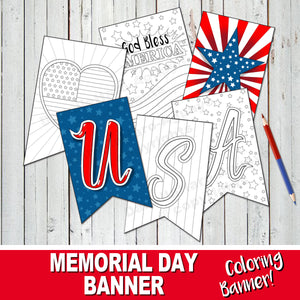 AMERICA BANNER - Color In MEMORIAL DAY BANNER - DIY Patriotic Weekend! - Instant Download