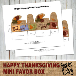 HAPPY THANKSGIVING MINI FAVOR BOX - Burlap Design – Digital file -Instant Download-