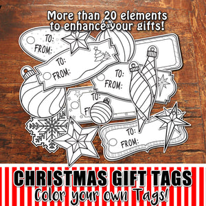 CHRISTMAS GIFT TAGS to COLOR - PDF - Digital file -Instant Download-