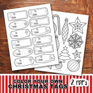 CHRISTMAS GIFT TAGS to COLOR - PDF - Digital file -Instant Download-