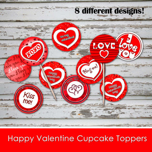 VALENTINE'S DAY Cupcake Toppers - PDF file - Instant Download