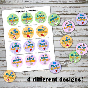 HAPPY EASTER Cupcake Toppers - PDF file - Instant Download