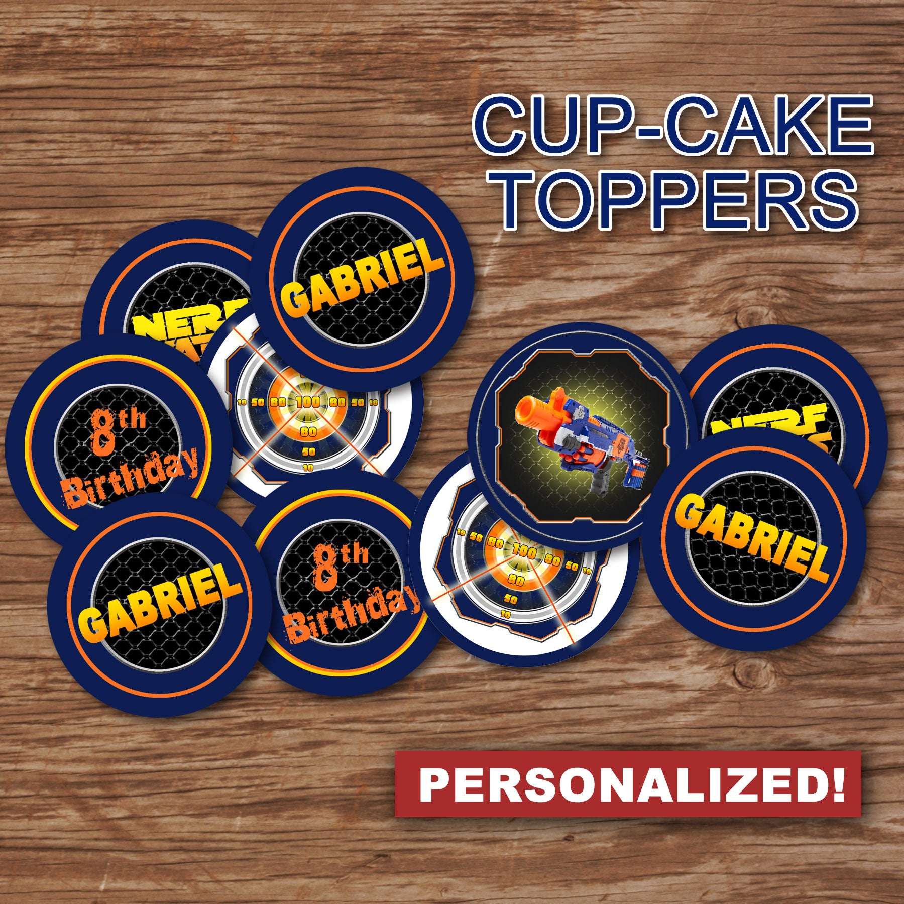 DART GUN WARS - dart-gun-wars-personalized-cupcake-toppers-collection-2-digital-printing-the-moon