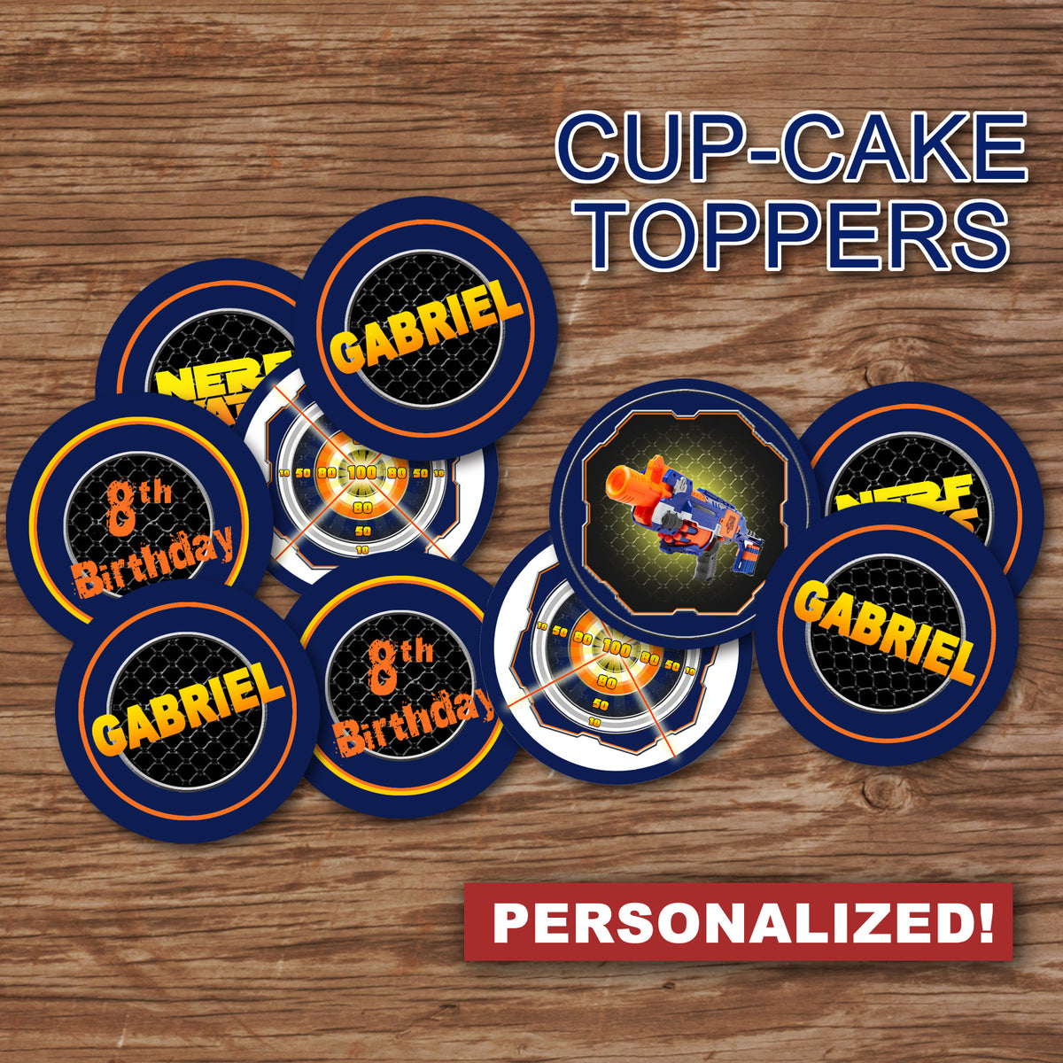DART GUN WARS - "PERSONALIZED" Cupcake Toppers -Collection #2– Digital ...