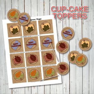 HAPPY THANKSGIVING CUPCAKE TOPPERS – Digital file -Instant Download-