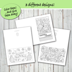 HAPPY EASTER Color In Cards - PDF file - Instant Download