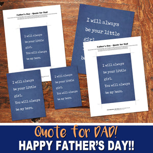 FATHER'S DAY GIFT QUOTE - You are my HERO - DIY Gift for Dad! - Instant Download