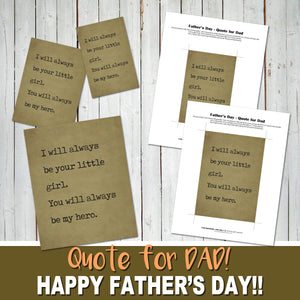 FATHER'S DAY GIFT QUOTE - You are my HERO - DIY Gift for Dad! - Instant Download