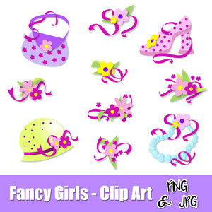FANCY GIRL SET - CLIP ART- Girls Accessories - PNG and JPG files -Instant Download-