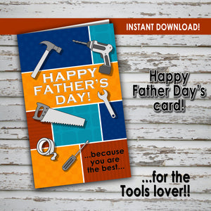 FATHER'S DAY Card - For the TOOLS LOVER - PDF file - Digital file - Instant Download