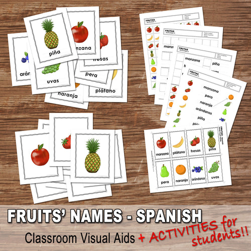 FRUITS IN SPANISH - WORKSHEET ACTIVITIES– Flashcards, Activities, Visual Aids, Digital file - Instant Download-