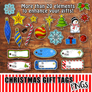 CHRISTMAS GIFT TAGS - PNG - Clip ART - Digital file -Instant Download-