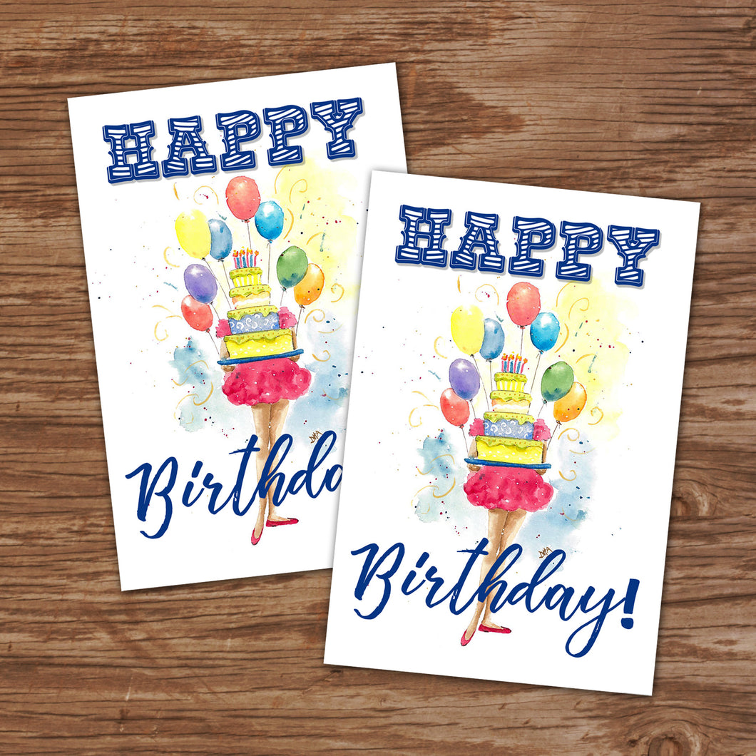WATERCOLOR GIRL WITH CAKE - HAPPY BIRTHDAY Cards