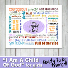 "I AM A CHILD OF GOD" poster - Religious, Young Woman, Activity Girls -Digital file - Instant Download-
