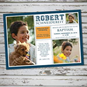 LDS BAPTISM INVITATION - BLOCK Style -Religious Event– Digital file