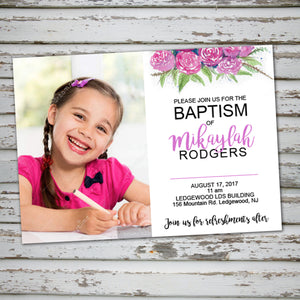 LDS BAPTISM INVITATION - FLOWERS Style -Religious Event– Digital file