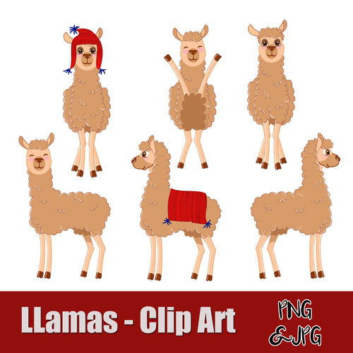LLAMAS - CLIP ART- PNG and JPG files -Instant Download-
