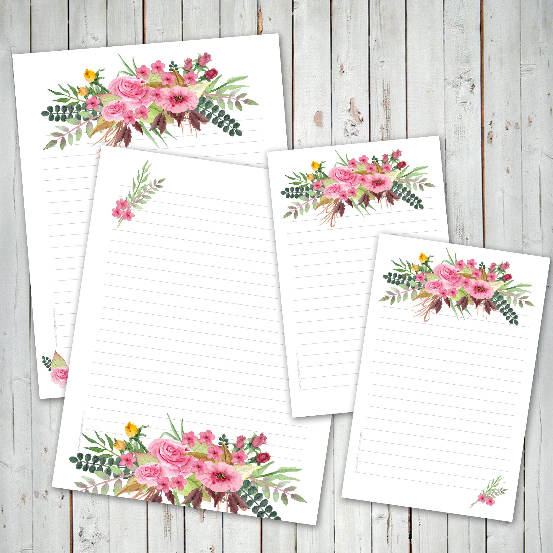 PRINTABLE LETTER WRITING SHEETS - Pink Flower Bouquet - Personal