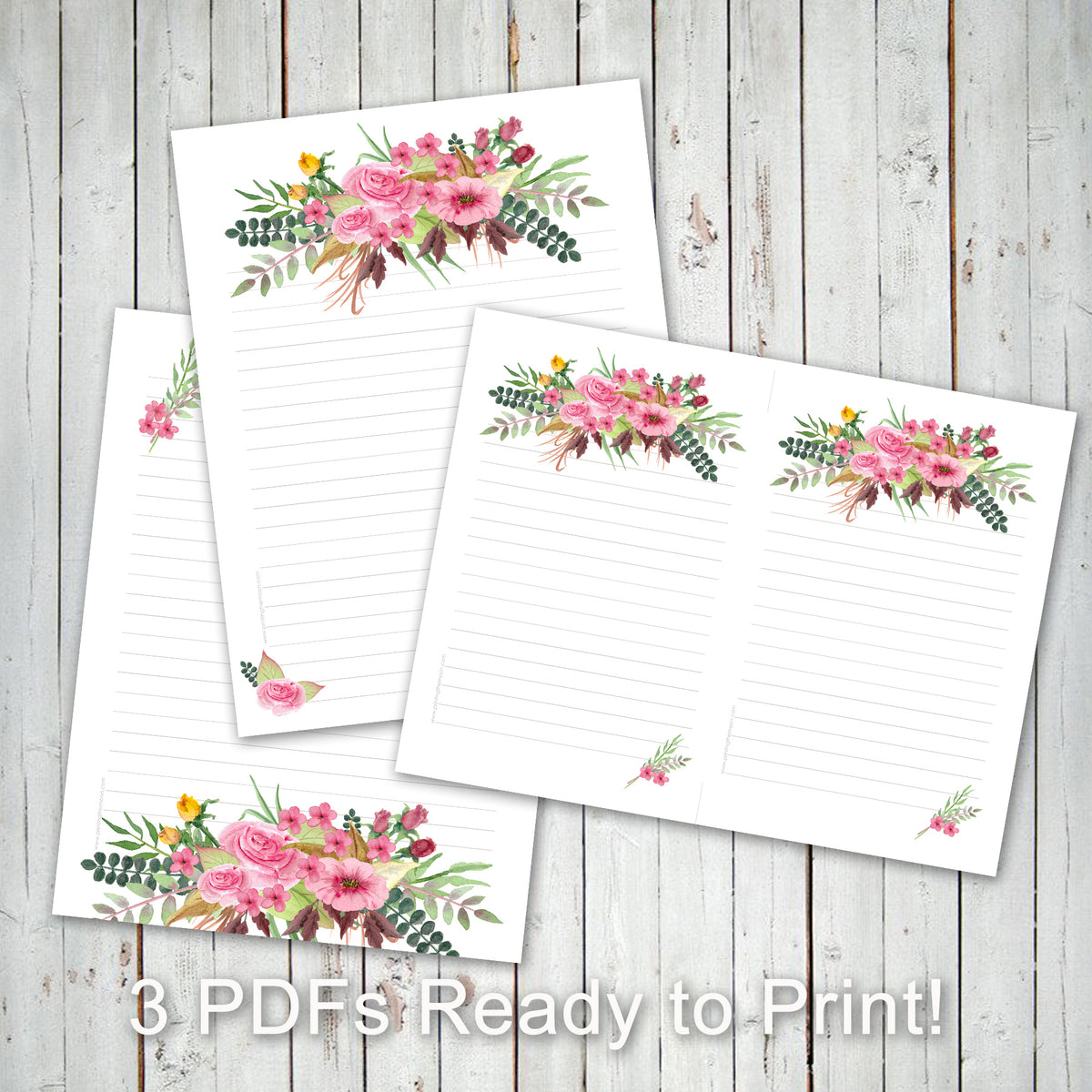 PRINTABLE LETTER WRITING SHEETS - Pink Flower Bouquet - Personal lette ...