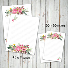 PRINTABLE LETTER WRITING SHEETS - Pink Flower Bouquet - Personal letter writing -Instant Download
