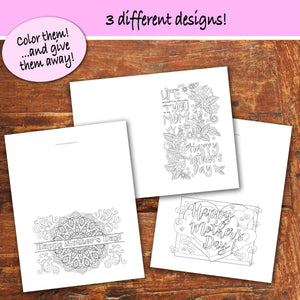 MOTHER'S DAY Color-In Cards - Happy Mother's Day - PDF file - Instant Download