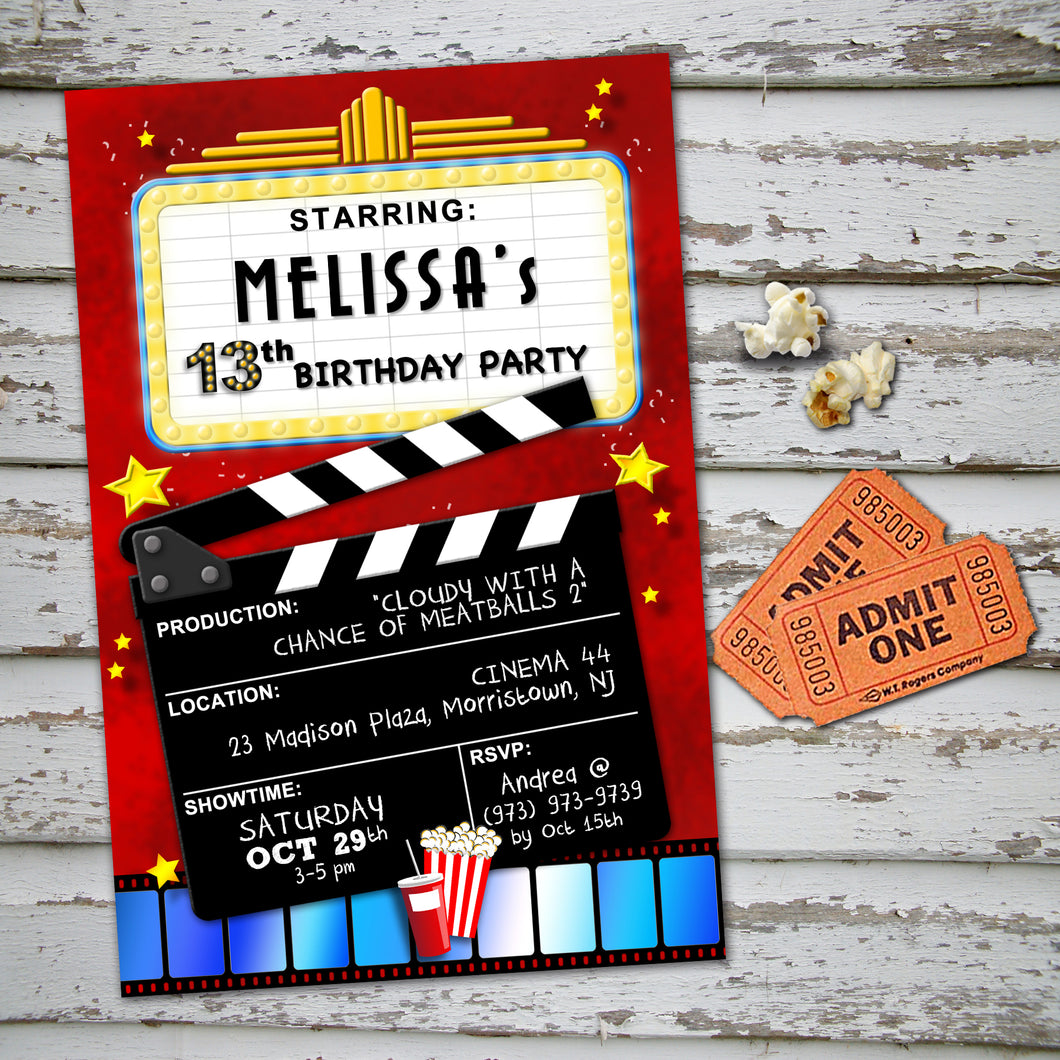 MOVIE THEATER - Birthday Invitation - Movies Cinema party – Digital file