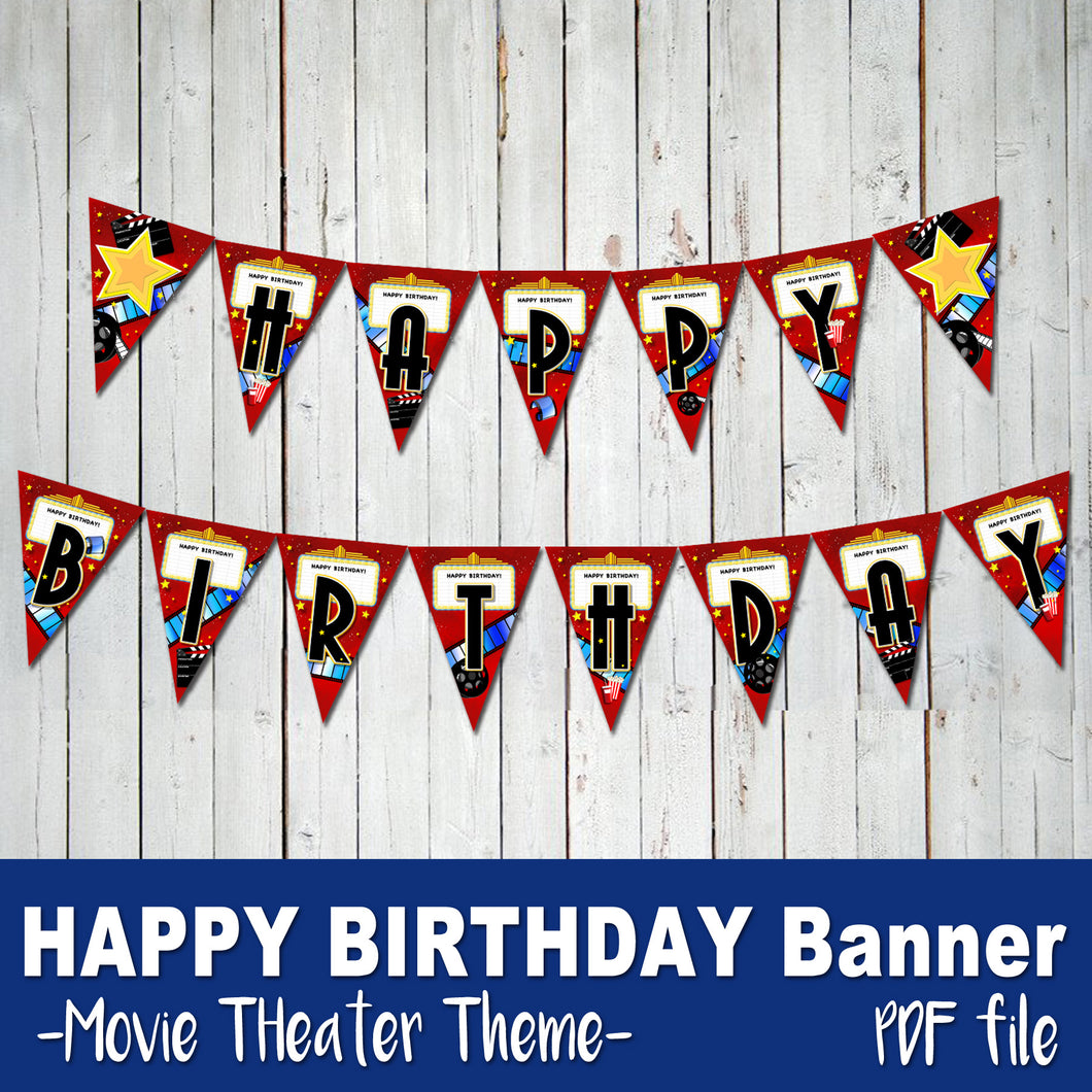 MOVIE THEATER - Birthday BANNER - Movies Cinema party – Digital file