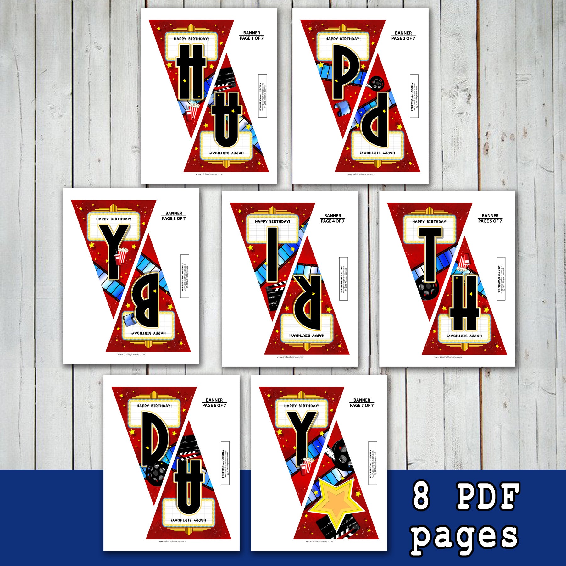 MOVIE THEATER - Birthday BANNER - Movies Cinema party – Digital file – Printing The Moon movie-theater-birthday-banner-movies-cinema-party-digital-file-printing-the-moon