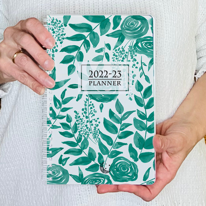 2022-23 PLANNER AGENDA TEAL Roses Artwork, A5 Planner, 12 Month Weekly ...