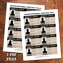 MISSION IMPOSSIBLE - SPECIAL AGENT Name Tags - Theme Party - Digital file -Instant Download-