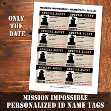 MISSION IMPOSSIBLE - SPECIAL AGENT PERSONALIZED Name Tags - Theme party, Digital file