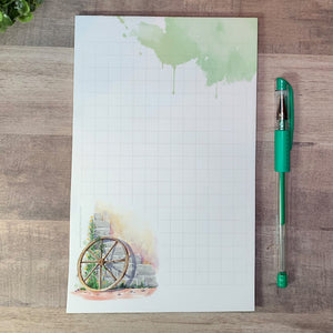WATERCOLOR ARTWORK NOTEPAD - Old Wheel Watercolor - Large Notepad for desk -Watercolor Notepad - Stationary Gifts