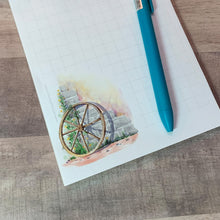 WATERCOLOR ARTWORK NOTEPAD - Old Wheel Watercolor - Large Notepad for desk -Watercolor Notepad - Stationary Gifts