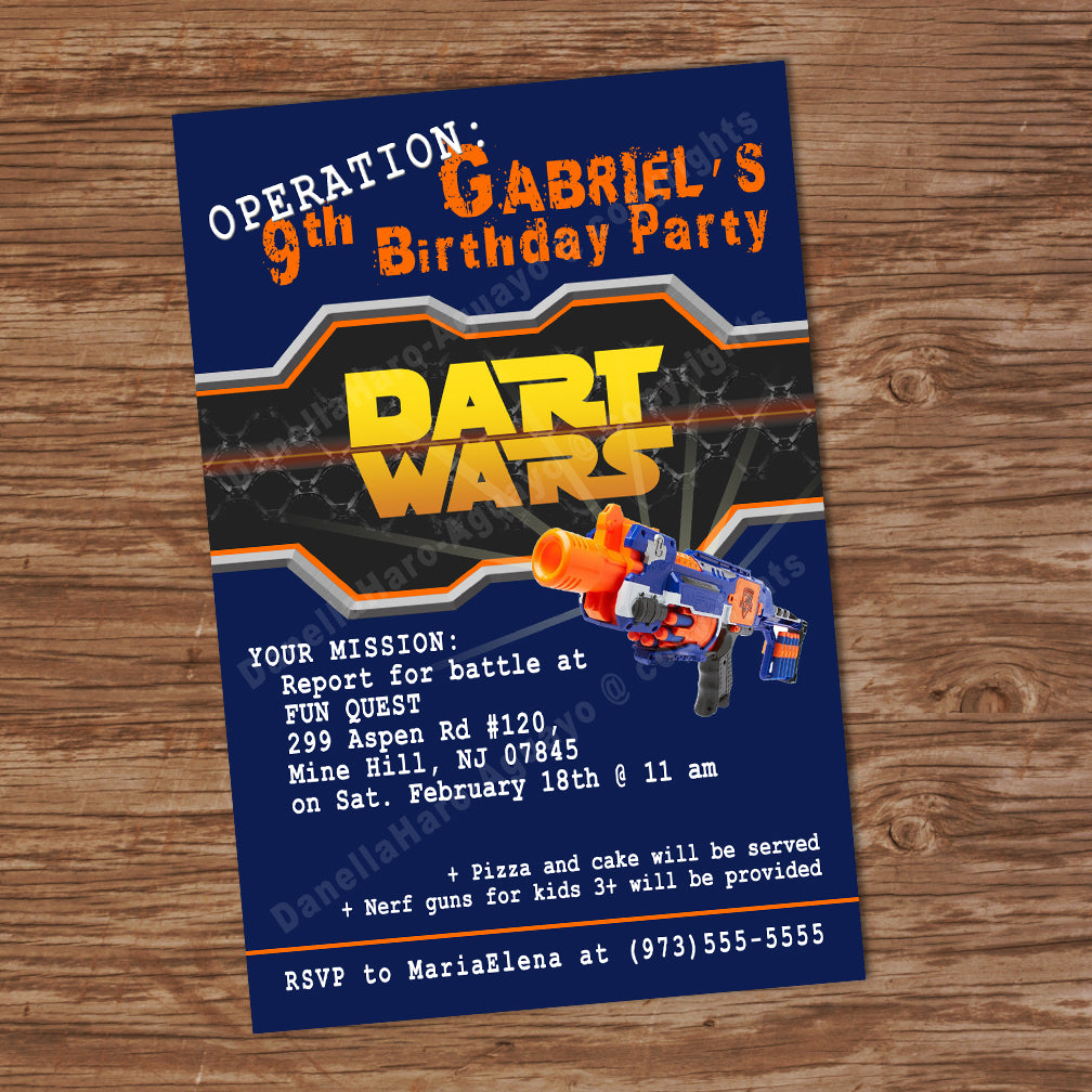 DART GUN WARS Invitation – Collection #2 -Digital file, Dart guns party