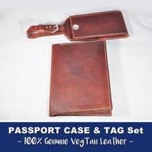 PASSPORT HOLDER & LUGGAGE TAG SET - VEGTAN LEATHER - Handmade in USA - 100% Leather