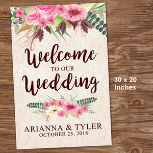 WEDDING WELCOME POSTER - Watercolor Flowers - Different sizes - Digital file