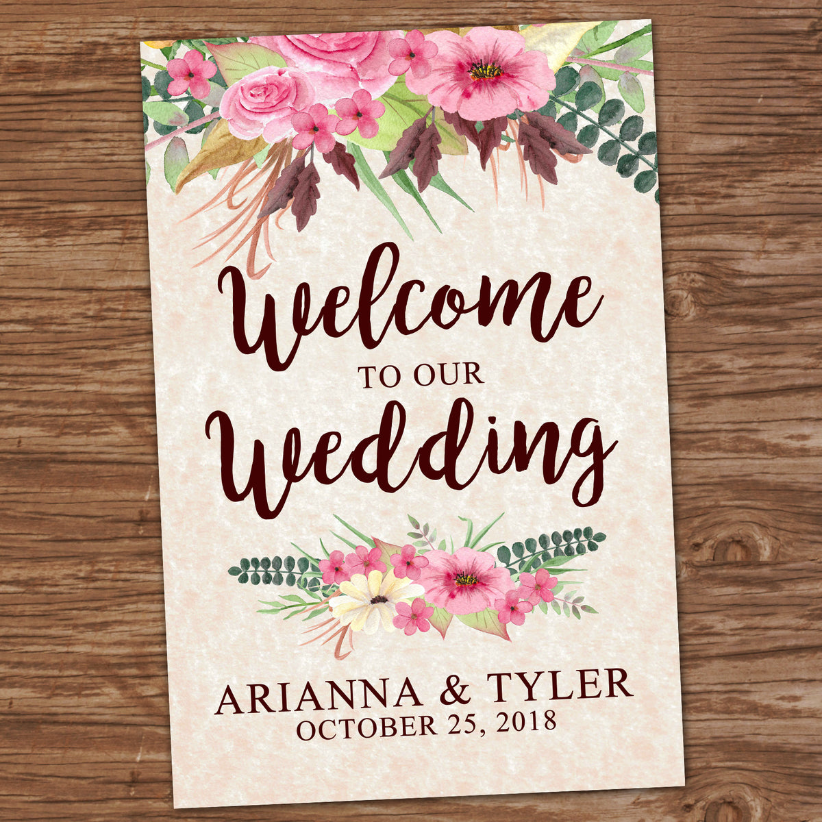 WEDDING WELCOME POSTER - Watercolor Flowers - Different sizes - Digita ...