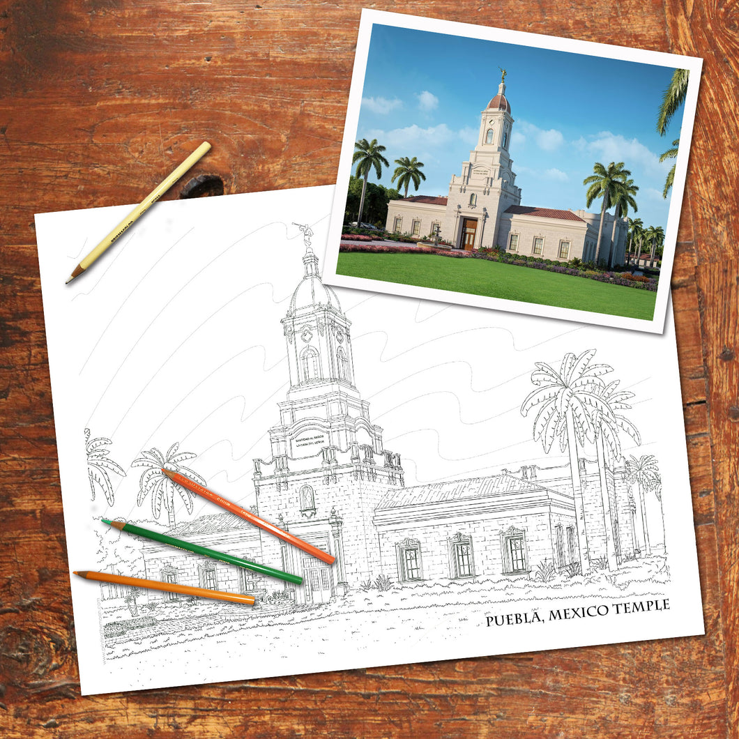 PUEBLA, MEXICO LDS TEMPLE - FREE Coloring Page - Digital download