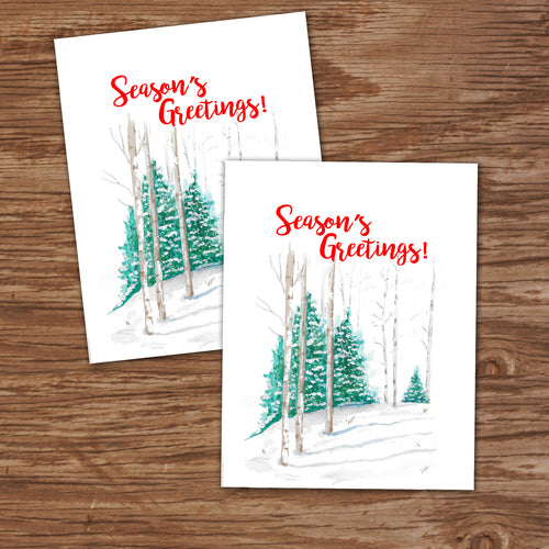 WATERCOLOR WINTER - SEASON'S GREETINGS Cards - Printed - Set of 4 cards -